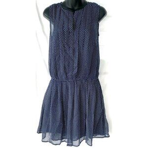 QMack Women Dress Size Small Blue Polka Dot Pleated Drop Waist Sleeveless Henley